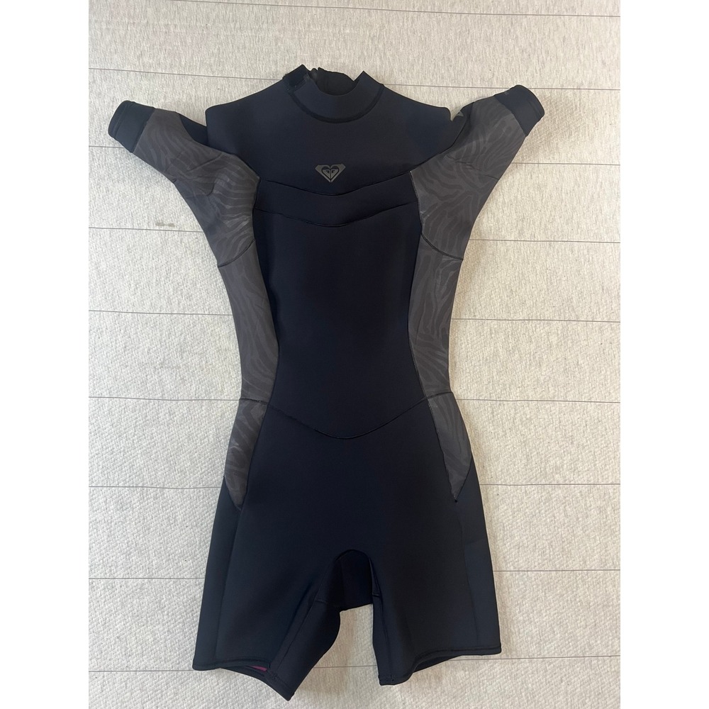 Roxy Syncro 2/2mm Women's Size 10 Shorty Wetsuit Back Zip Black Zebra